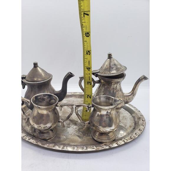 Vintage Silver Plated Miniature Tea Set Coffee Tea Pot Tray Creamer Sugar - Picture 13 of 16